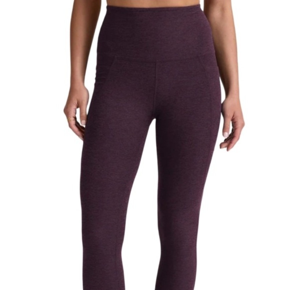 Lysse Womens High‎ Waisted Leggings Burgundy Heather Size Medium Slim Capri